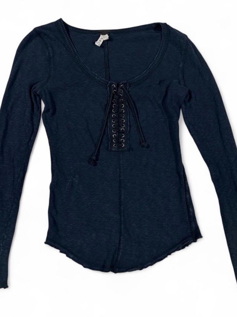 We The Free Free People Lace-Up Distressed Long Sleeve Top (Small)